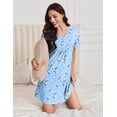 thumbnail image 5 of EKOUAER Nightgowns for Women Cotton Night Gowns Pleated Nightshirts Henley V Neck Sleepshirts Short Sleeve Sleepwear, 5 of 6