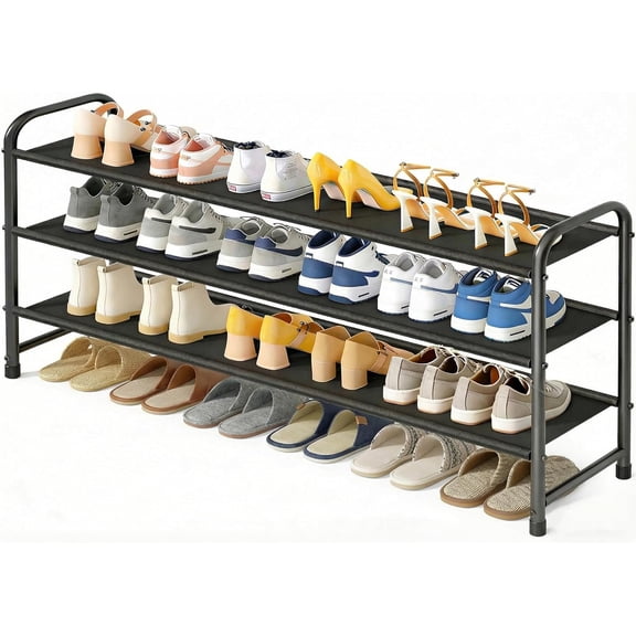 3-Tier Long Shoe Rack for Closet Shoe Organizer for Closet Floor Entryway Storage Stackable Wide Shoe Shelf Stores 24 Pairs of Men Sneakers, Black