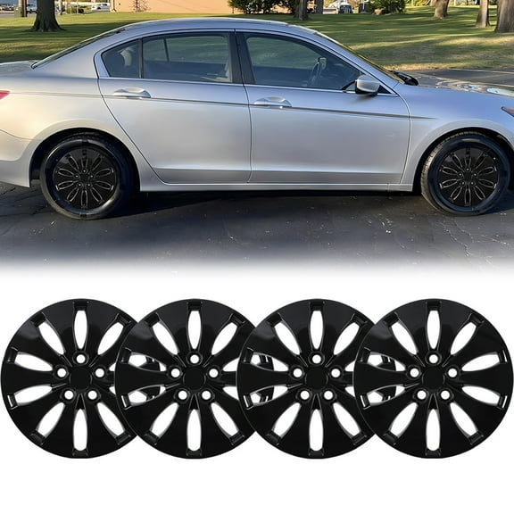 (Set of 4) 16 inch Hubcaps Compatible with Honda Accord Sedan 2008-2012,Wheel Cover Replacement Compatible with Steel Wheels,Bolt-on Car Truck SUV Hub Cap,Black Lacquer