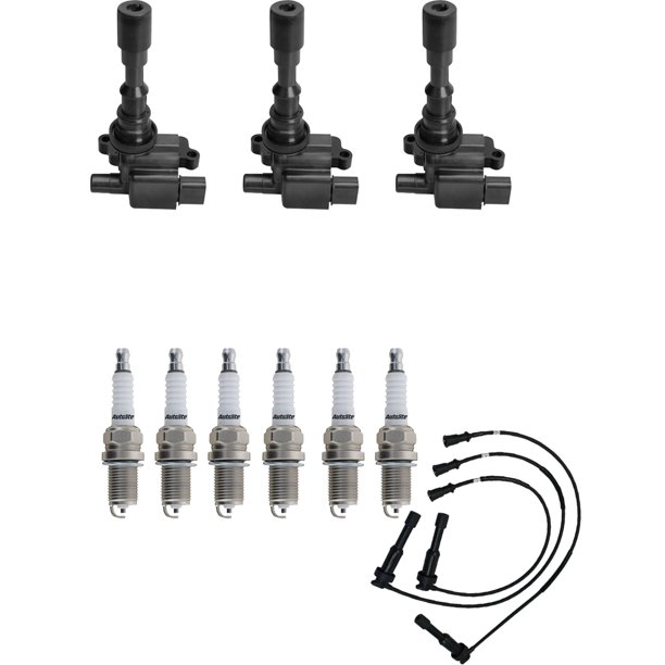 Ignition Coils, Spark Plugs and Wireset Compatible with 20022004 Kia
