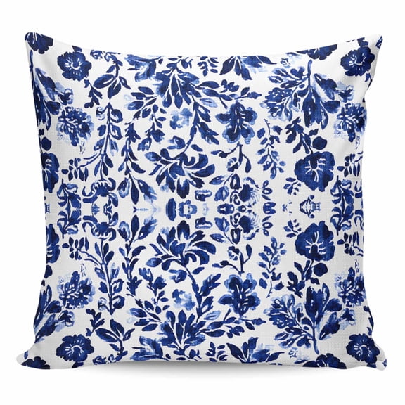 Throw Pillow Covers 18x18 Inch, Blue Spring Floral Decorative Pillow Cases for Couch Sofa Bed, Summer Flowers Farmhouse Botanical Cotton Linen Square Home Decor Pillowcases with Hidden Zipper