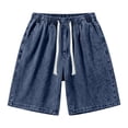 thumbnail image 3 of Havenx Casual Denim Shorts for Men Elastic Waist Drawstring Jean Shorts with Pockets Wide Leg Short Pant Classic Summer Baggy Loose Fit Clothes,Dark Blue 7XL, 3 of 7