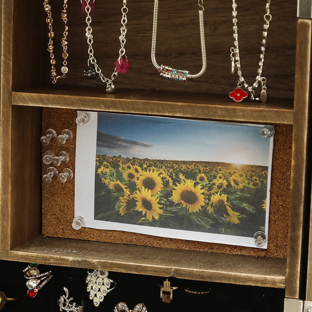 Private Jungle Wooden Jewelry Box With High-Grade Wall Barn Door Decoration, Jewelry Seat For Necklaces, Earrings, Bracelets, Rings - Brown