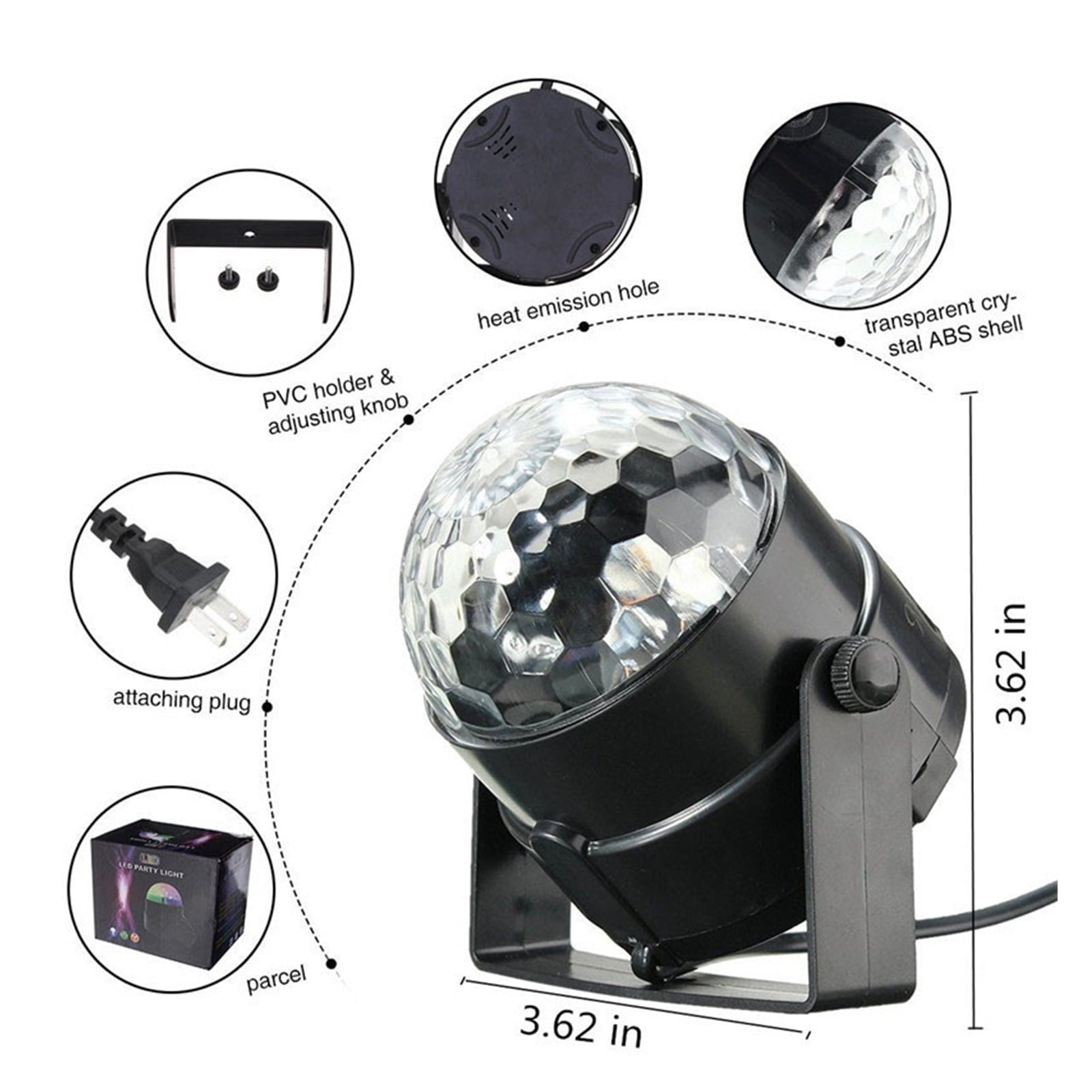 Disco Ball DJ Party Lights Sound Activated Rotating RGB LED Stage Lights Strobe Beam Party Club Bar Xmas Birthday Wedding Show ,Easy to Install