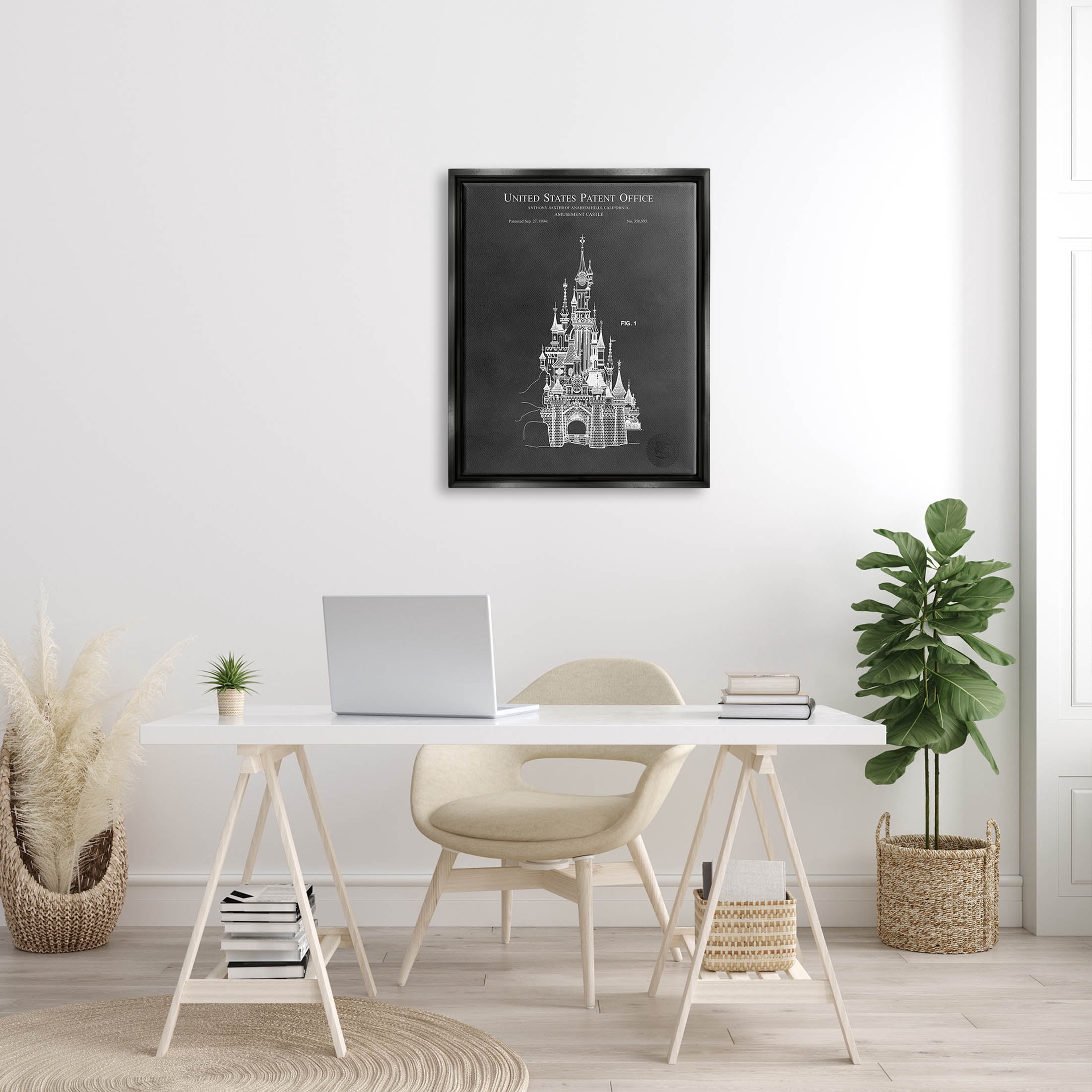 Stupell Industries Detailed Castle Diagram Chart Graphic Art Jet Black Floating Framed Canvas Print Wall Art, Design by Karl Hronek