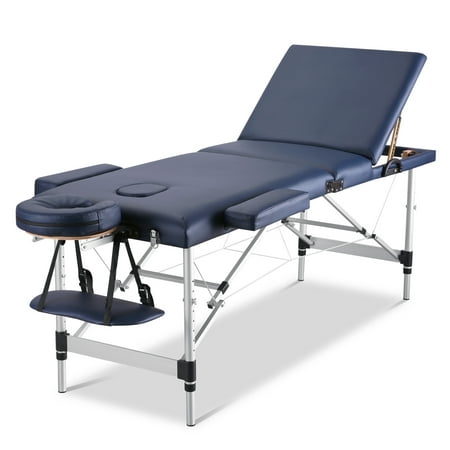 Naipo Portable Massage Table Professional Massage Bed Lash Bed Spa Bed Salon Bed Foldable 24-32 In Aluminum 3 Folding Blue  Carry Case