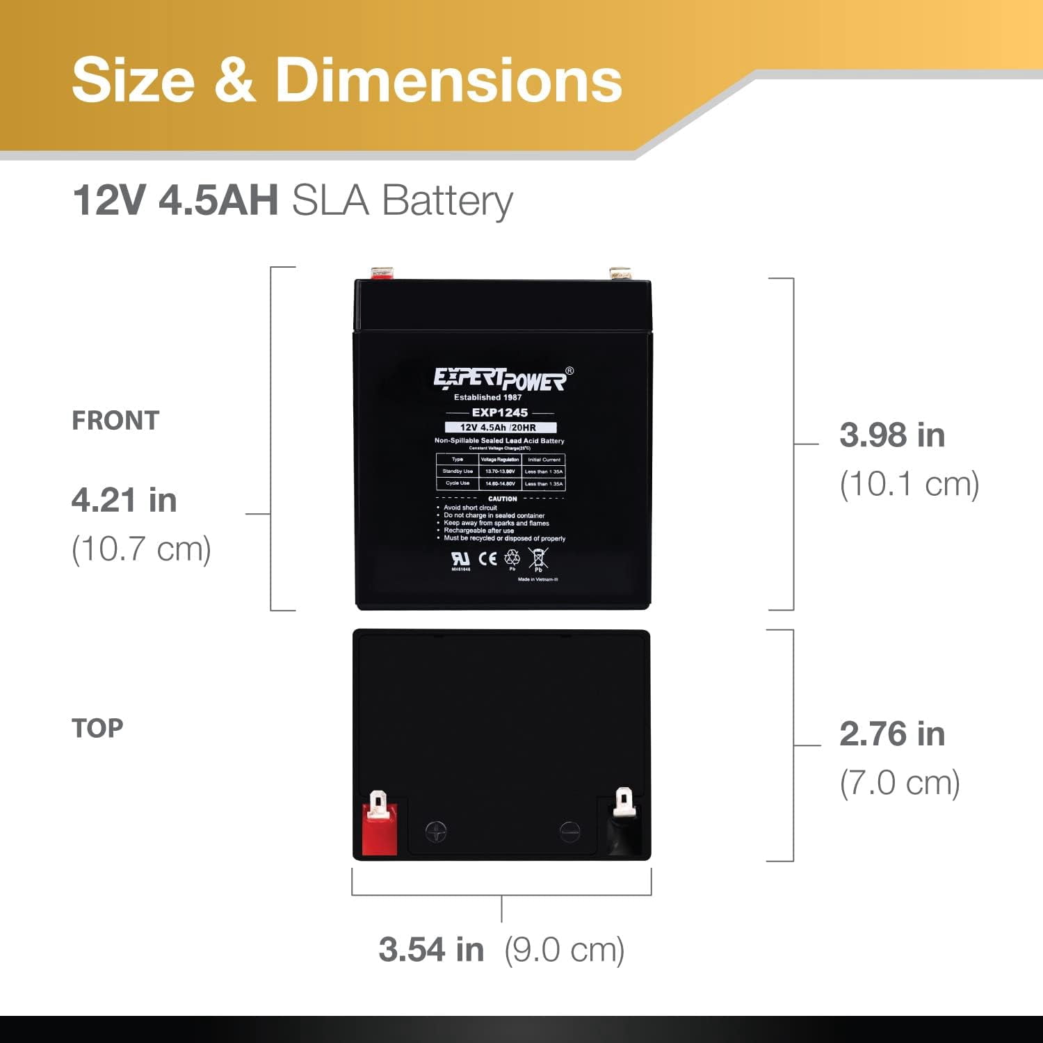 EXP1245-12V 4.5Ah Rechargeable SLA Battery for Security System, UPS, Garage Door Opener Replacement, Fire Alarm Batteries, Sealed Lead Acid, 12V Backup