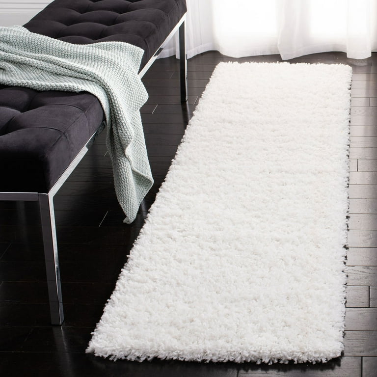 SAFAVIEH August Sophia Solid Plush Shag Area Rug, White, 2' x 9