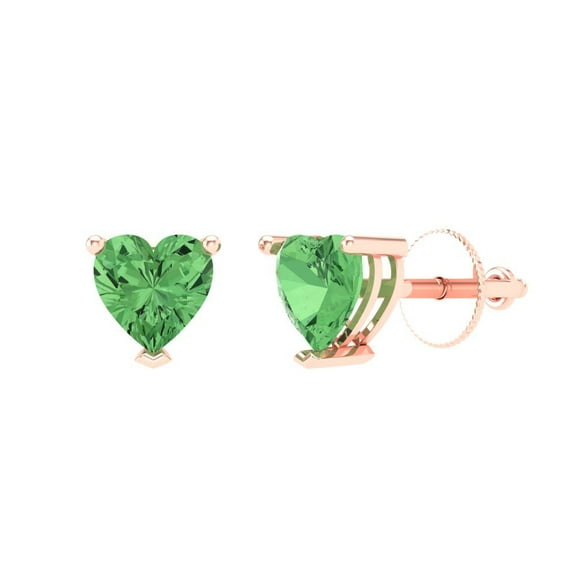 1.5 ct Screw-Back Stud Earrings for Women | 6.0mm Heart Cut Simulated Green Diamond | 18K Rose Gold