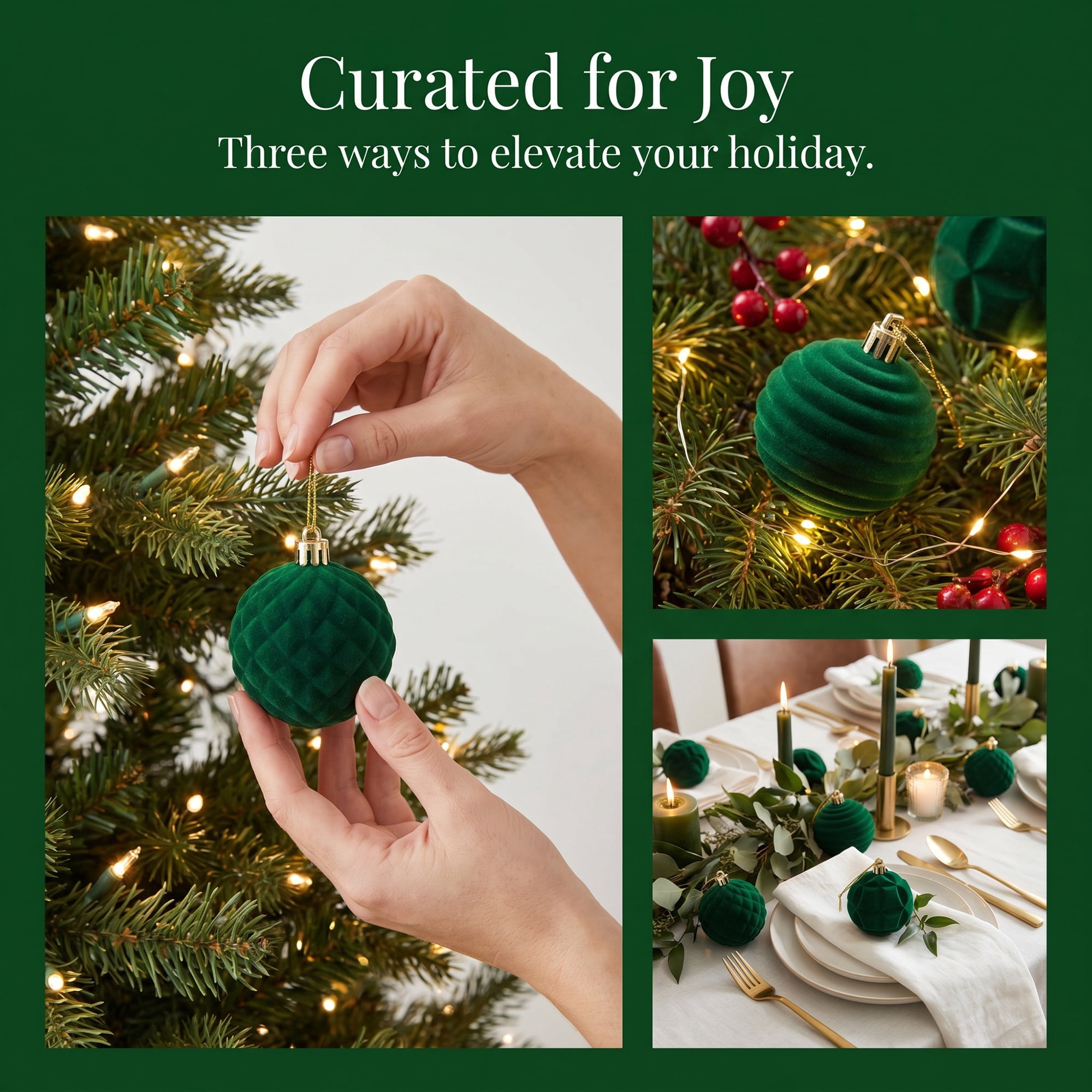 Unique Bargains Velvet Christmas 12 Pack Flocked Sphere Orbs Luxury Ornaments Green 2.4"