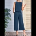 thumbnail image 4 of Conjunto de Dos Piezas de Verano para Mujer: Top Corto Básico Sin Mangas con Cuello Redondo y Pantalones Anchos con Bolsillos Azul Oculto S, 4 of 6