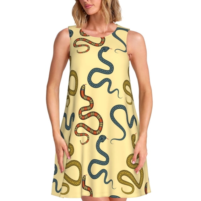 Fotbe Various Snake Vestido de Verano sin Mangas para Mujer – Vestido Midi Línea A, Estilo Camiseta Floral, Vestido Playero Casual y Fluido