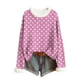 thumbnail image 4 of Ounisa Womens Tops Autumn Winter Pullover Sweater Loose Casual Long Sleeved Round Neck Polka Dots Pattern Shacket Blouse, 4 of 5