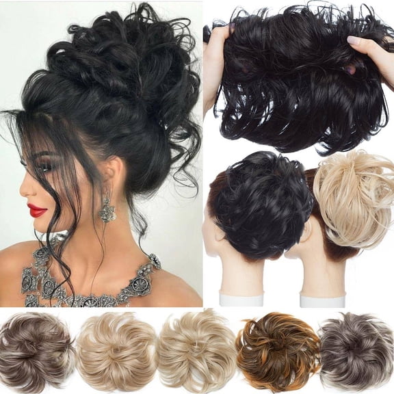 DAPRZIY Claw Clip Messy Bun Hairpiece, Wavy Curly Messy Hair Bun Extensions Claw Clip for Women Girls-Dark Black