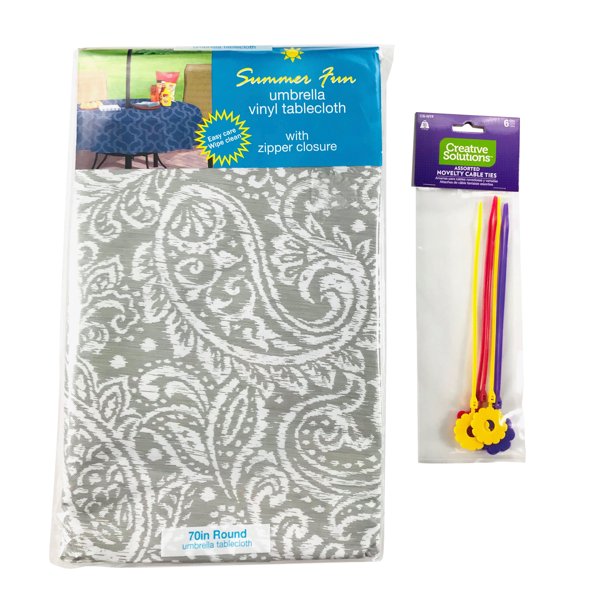 Elrene Summer Vinyl Tablecloths Umbrella Hole with Zipper 52" x 70