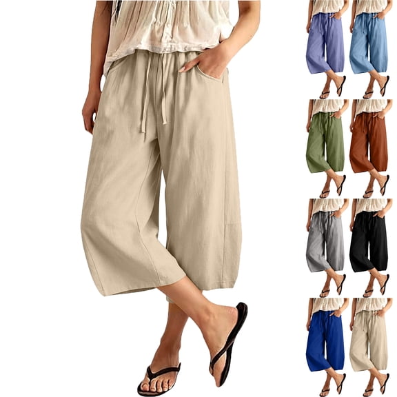 Lenago Women's Cropped Tapered Pants with Pockets Loose Fit Flattering Capri Trousers for Curvy Figures Daily Commute