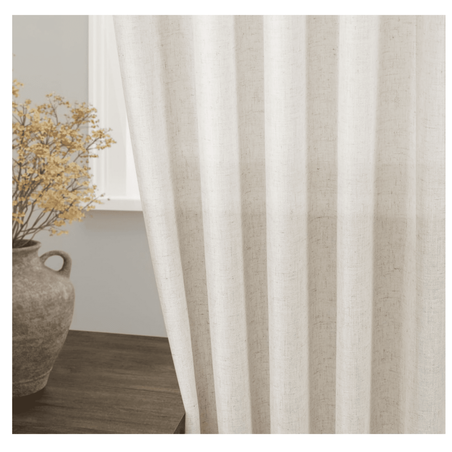 Beige Flax Linen Curtains 84 inches Long for Living Room 2 Panel Tan Burlap Textured Drapes Semi Sheer Privacy Khaki Window Curtain Country Rustic Farmhouse Canvas Cloth Curtain for Dinning Room