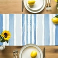 thumbnail image 4 of Blue Stripes Table Runner, Abstract Watercolor Gradient Blue White Stripes Washable Kitchen Table Runners Dress Scarves for Dining Table Decorations Party, 13x120in, 4 of 9