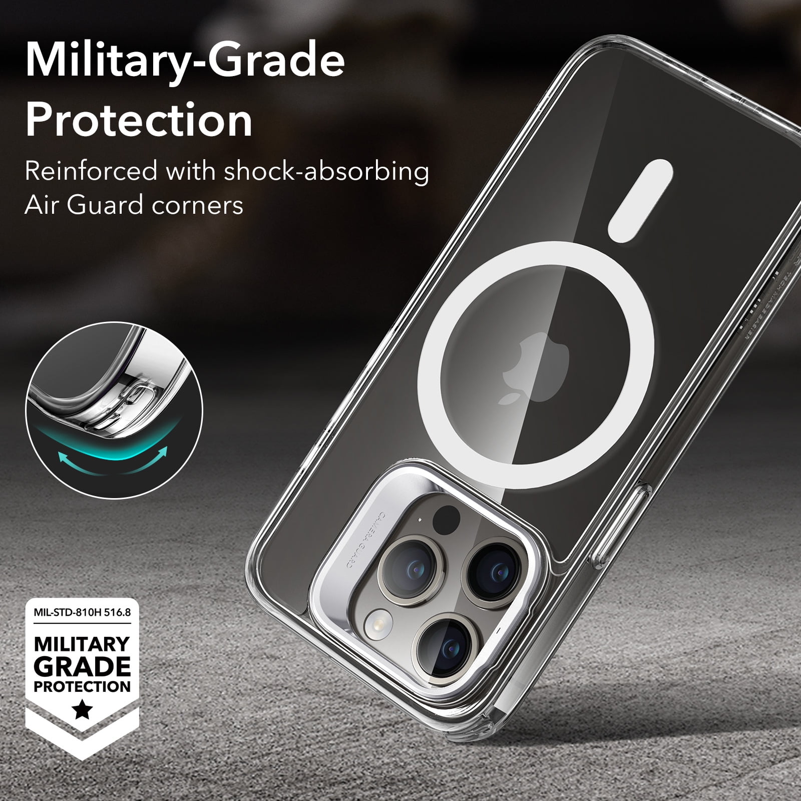 ESR Kickstand Case with HaloLock Compatible with iPhone 15 Pro Max Case, with adjustable Camera Guard, Compatible with MagSafe, Ultra-high Hardness Protection, Clear