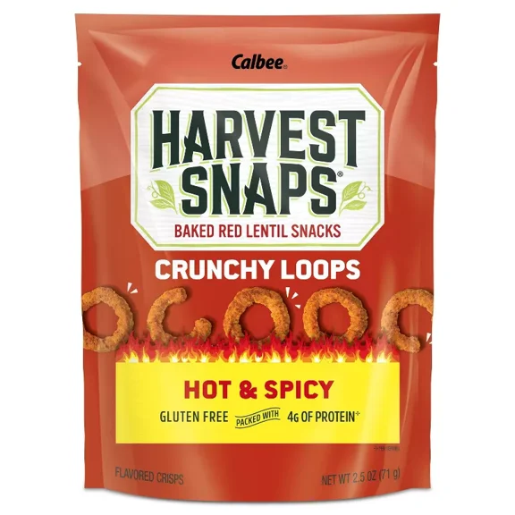 Harvest Snaps Hot & Spicy Crunchy Loops Baked Red Lentil Snacks 2.5oz (Pack of 2)