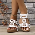 thumbnail image 2 of Womens Orthopedic Sandals Low Wedge Slingback Walking Shoes Fashion Buckle Cutout Leather Platform Beach Shoes White Size 7, 2 of 6