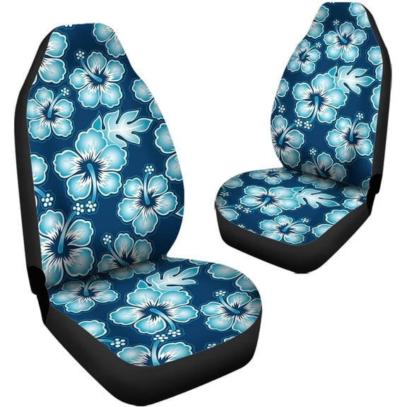 Odenmar Blue Hibiscus Floral Print Car Seat Covers Front Seats Only Set of 2 Universal High Back Mesh Fabric Seat Covers for Cars SUVs Sedans and Vans
