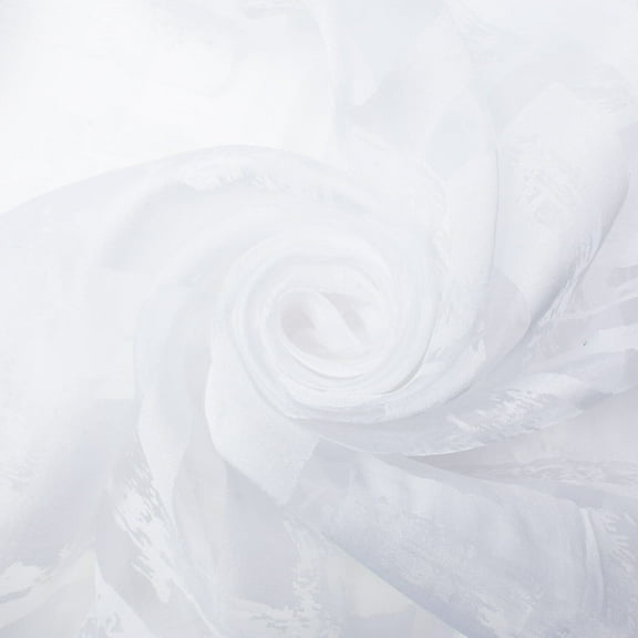 Geometric Abstract Extra Wide Burnout Polyester Rayon Jacquard (118/120 Inch) On Voile Fabric For Sewing Curtains, Home Décor, & Upholstery - White (1 Yard)