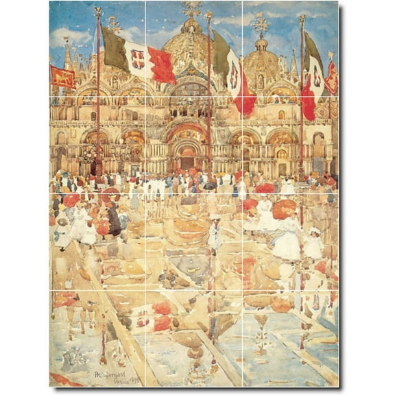 Ceramic Tile Mural-Maurice Prendergast City Floor Tile Mural 13. 12.75" w x 17" h using (12) 4.25 x 4.25 ceramic tiles