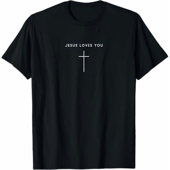 Jesus Loves You Cross - Minimalist Christian Religious Jesus T-Shirt for Men Women God Clothing Crewneck Tops Shirt Black