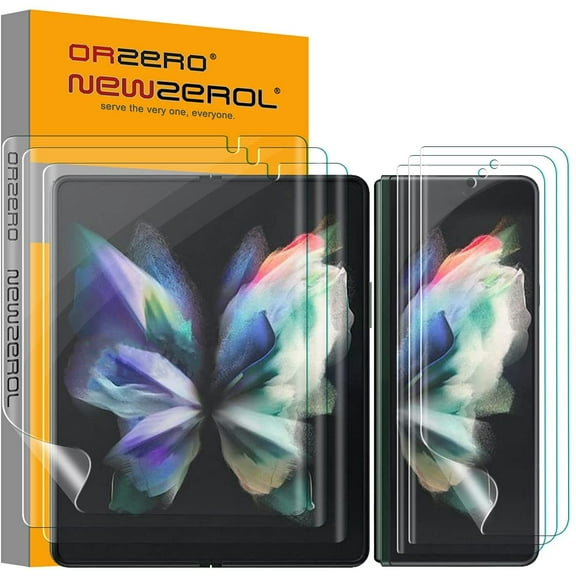 [3 Sets] Orzero Screen Protector Compatible for Samsung Galaxy Z Fold 3 5G Soft TPU Protector with Camera Notch Full Coverage High Definition Bubble-Free
