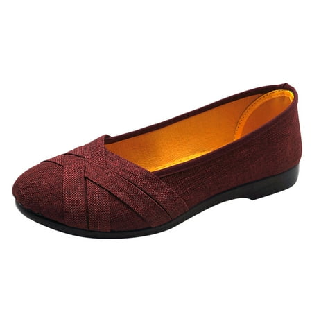 

nsendm Casual Heels Shoes for Women Womens Shoes Fashion Shallow Mouth Flat Shoes Breathable Casual Work Shoes Women Red 8.5