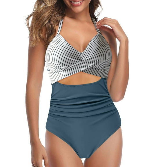 Sngxgn Women's Swimsuit Sports Tummy Control Cheeky Bathing Suits(Light Blue,S)