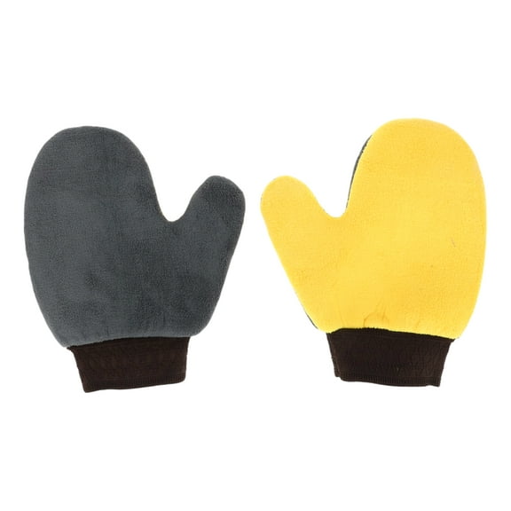 Unique Bargains 2 Pcs Universal Car Wash Mitts Microfiber Gloves Wash Dishes Scratch Free Soft Absorbent for Car Home Window - Gray Yellow