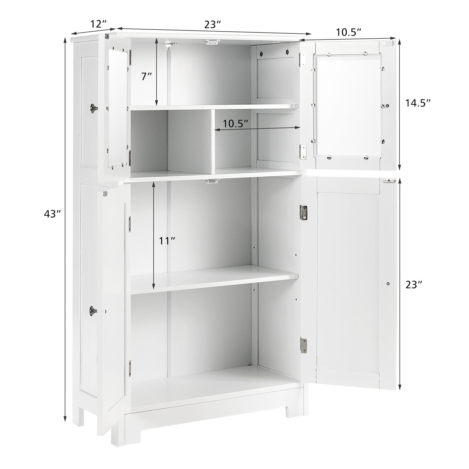 Giantex Bathroom Storage Cabinet w/Adjustable Shelf, Freestanding Wooden Floor Anti-toppling Device, Pantry Tempered Glass Doors for Kitchen Dining Room & Livingroom