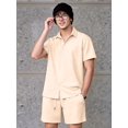thumbnail image 5 of Men 2 Piece Outfit Solid Short Sleeve Button Shirt and Drawstring Shorts Summer Casual Set Khaki XXL, 5 of 6