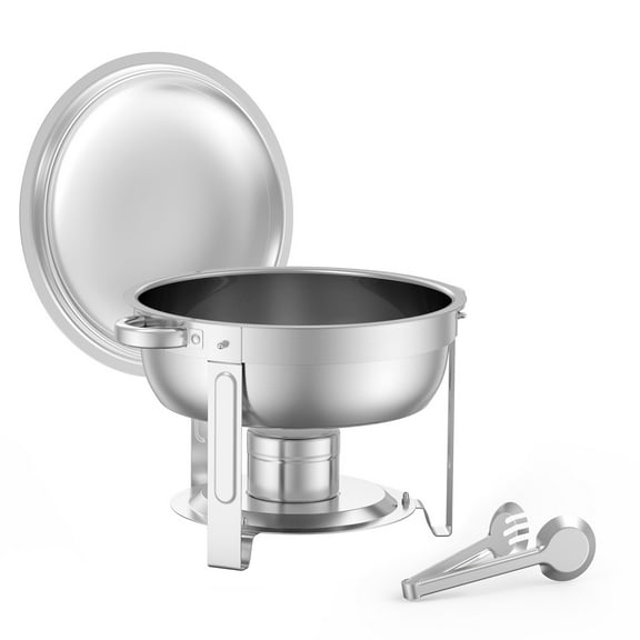 KFFKFF 4 Pack Chafing Dish Buffet Set, 5 Qt Round-Shaped Stainless Steel Chafing Dishes with 4 Full Size Trays, Lid, Water Tray, Stand, and Fuel Holder, Ideal for Parties, Events, Wedding