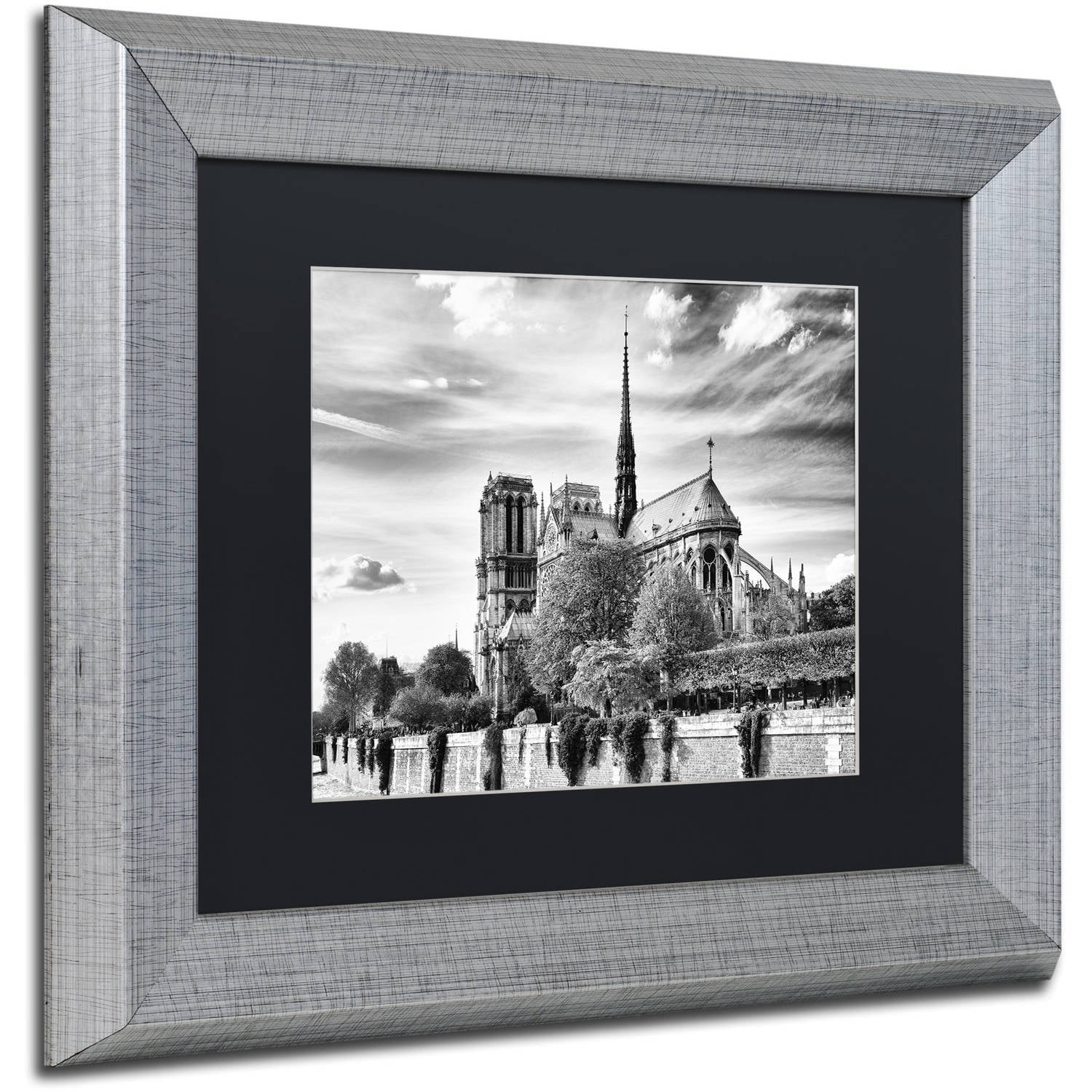 Trademark Fine Art "Notre Dame Cathedral Paris" Canvas Art by Philippe Hugonnard, Black Matte, Silver Frame