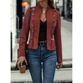 thumbnail image 4 of Women'S Faux Suede Jackets Fall Casual Long Sleeve Stand Collar Open Front Cropped Blazer Jacket Coat Red S, 4 of 7