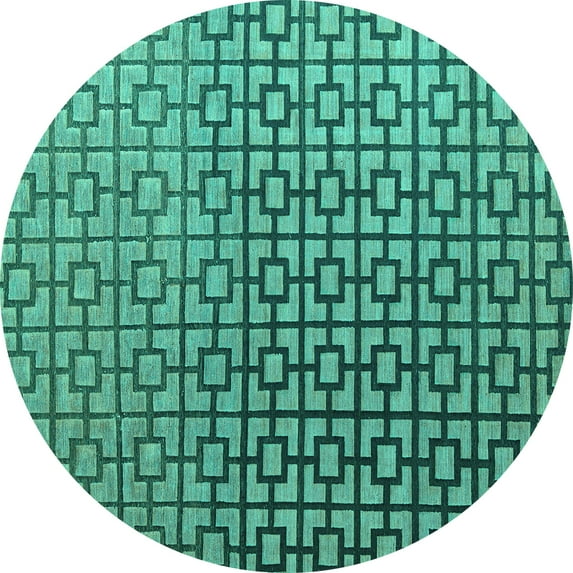 Ahgly Company Indoor Round Abstract Turquoise Blue Modern Area Rugs, 4' Round