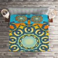 thumbnail image 2 of Ambesonne Oriental Quilted Coverlet 3 Pcs, Mandala Floral, King Size, Orange and Blue, 2 of 2
