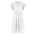 thumbnail image 5 of Bpmpbo Girls Shirt Dress Knee-length Dresses 4-14 Years Short Sleeve A Line Dress Flying Sleeve Round Neck Solid Dress with Pockets, 5 of 6
