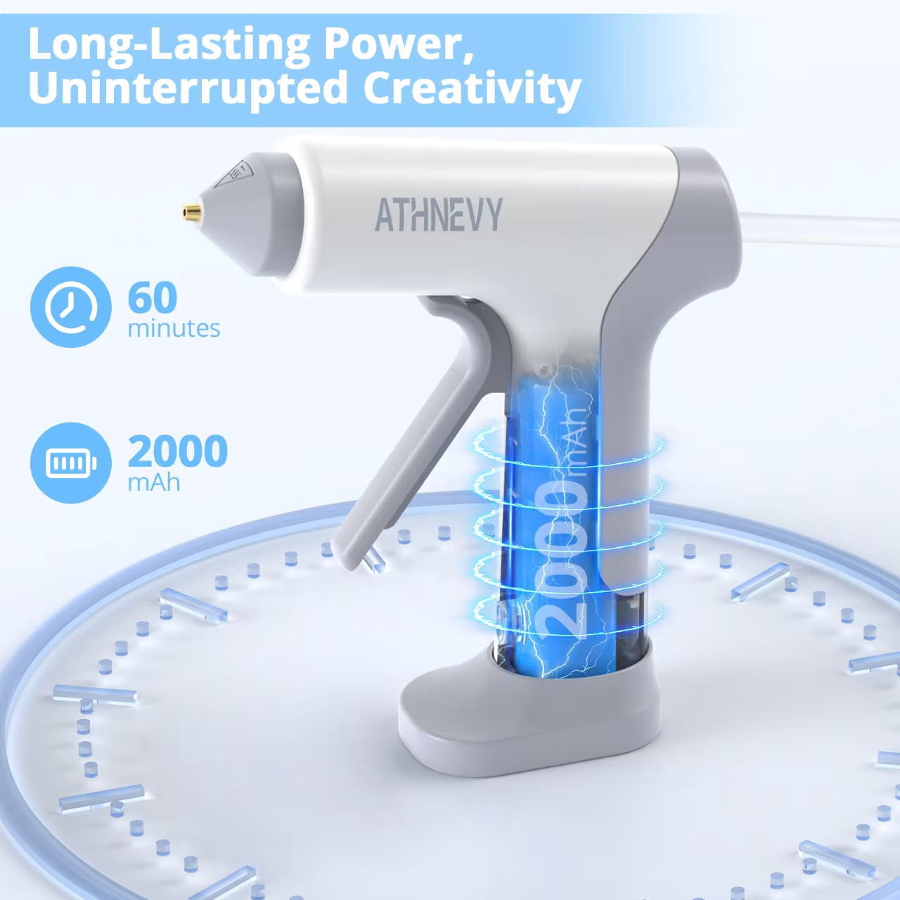 Cordless Hot Glue Gun, 10s Fast Preheat, 30PCS Mini Glue Sticks 7x100mm, 4V Type-C Rechargeable, Anti-Drip, Auto-off, for Diy Crafts, Repair