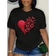 thumbnail image 1 of Women'S Casual Crew Neck T-Shirt with Love Heart Butterfly Print, Polyester Knit Fabric, Regular Length, 180gsm - Spring/Summer Fashion Top, 1 of 7