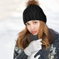 thumbnail image 5 of 4 Pieces Women Winter Knitted Beanie Hat Glove Set Skull Cap Touchscreen Gloves, 5 of 7