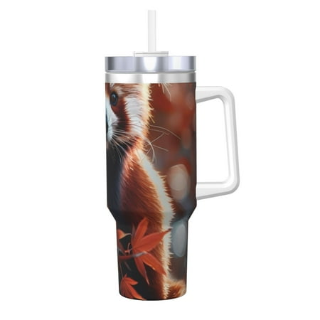 

Zeuib Red Panda Autumn Branches Printed Insulated Stainless Steel Hot/Cold Coffee Cup 40oz Ice Bully With Handle Tumbler with Straw and Handle Insulated Water Bottle Travel Mug Cup