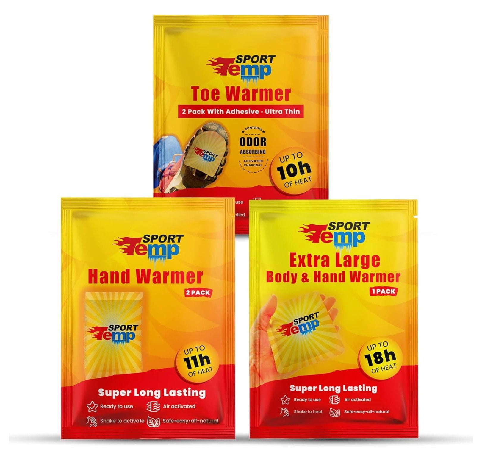Hand & Toe Warmers Variety Pack - 30 Pairs Air Activated Heat Pads for Cold Weather - Hand, Toe, & XL Body Warmers for Skiing, Hiking, Hunting