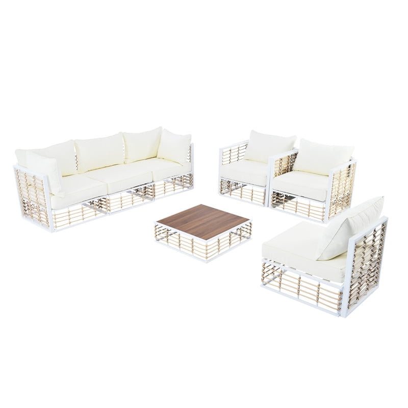 7-Piece Patio Furniture Set with Coffee Table, All-Weather Outdoor Sectional Sofa Set with Thick Cushions, Minimalist Garden Conversation Set for Backyard