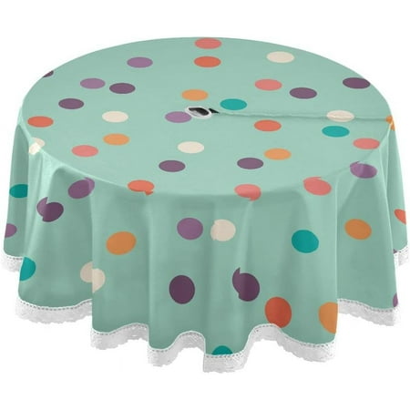 

SKYSONIC Cyan Polka Dot Outdoor Round Tablecloth Waterproof Stain-Resistant Non-Slip Circular Tablecloth 60 Inch with Umbrella Hole and Zipper for Tabletop Backyard Party BBQ Decor