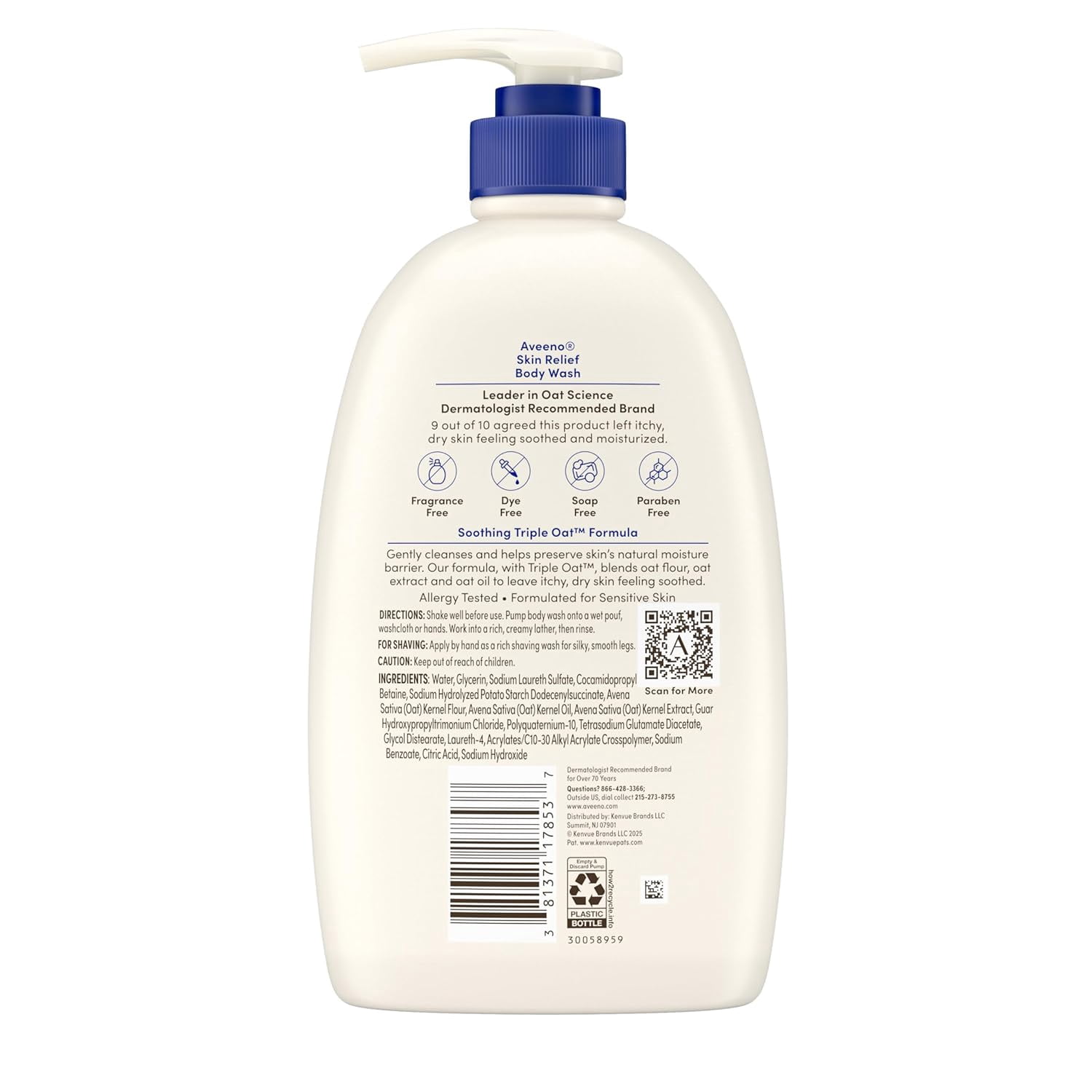 Aveeno Skin Relief Moisturizing Body Wash, Fragrance Free Shower Gel, 33 oz
