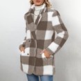 thumbnail image 3 of Hinvhai Womens Winter Coats Warm Plush Hooded Jackets Button Cardigan Trendy Plaid Fleece Fuzzy Outerwear Brown L(L), 3 of 9